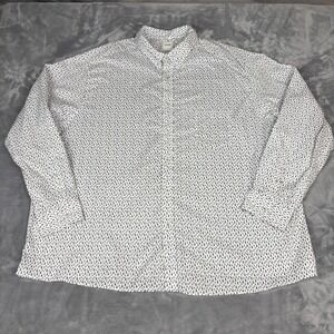 ROWM‎ Mens 4XT White Black Tree Print Button Down Long Sleeve Shirt